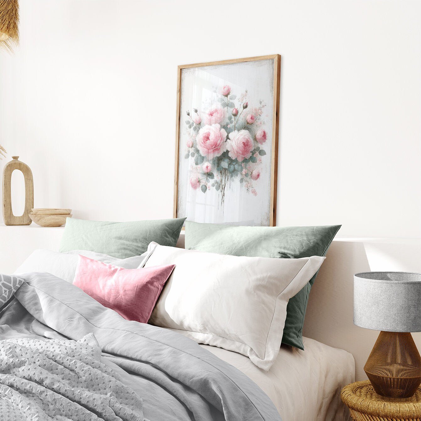 Pink Rose Wall Art, Floral Farmhouse Decor, Rustic Country Style - WildfieldPrints