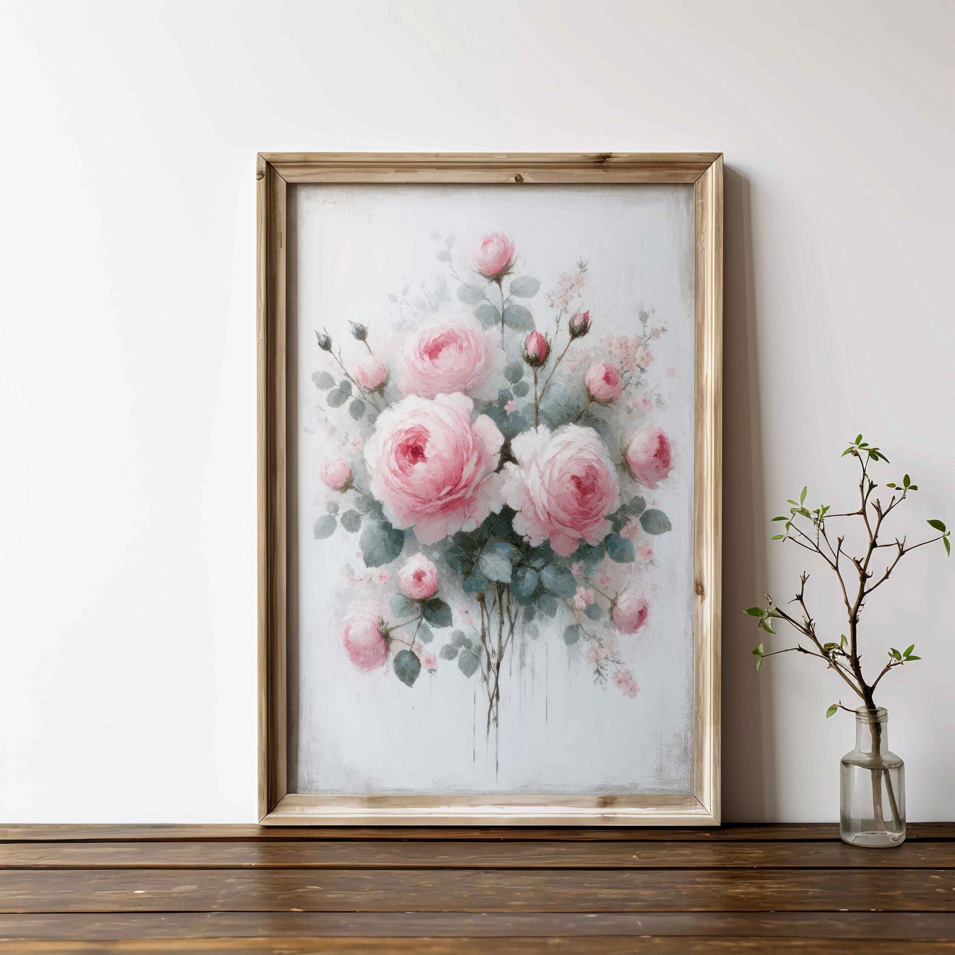 Pink Rose Wall Art, Floral Farmhouse Decor, Rustic Country Style - WildfieldPrints