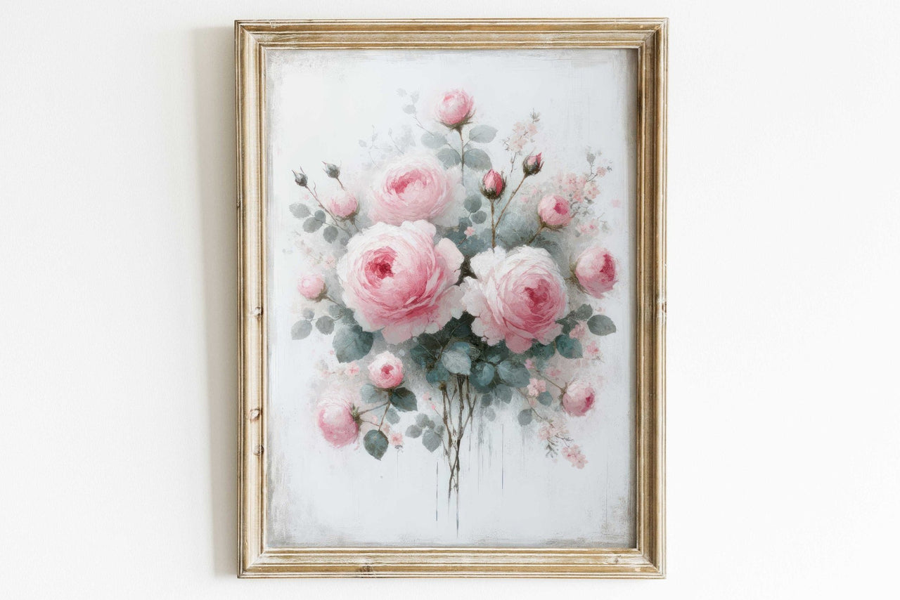 Pink Rose Wall Art – Floral Girls Room Print