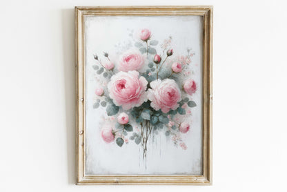 Pink Rose Wall Art, Floral Farmhouse Decor, Rustic Country Style - WildfieldPrints