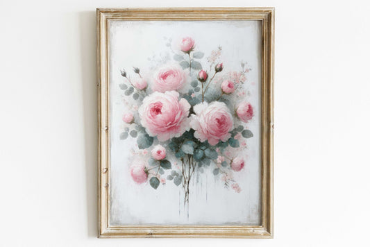 Pink Rose Wall Art, Floral Farmhouse Decor, Rustic Country Style - WildfieldPrints