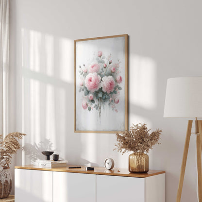 Pink Rose Wall Art, Floral Farmhouse Decor, Rustic Country Style - WildfieldPrints
