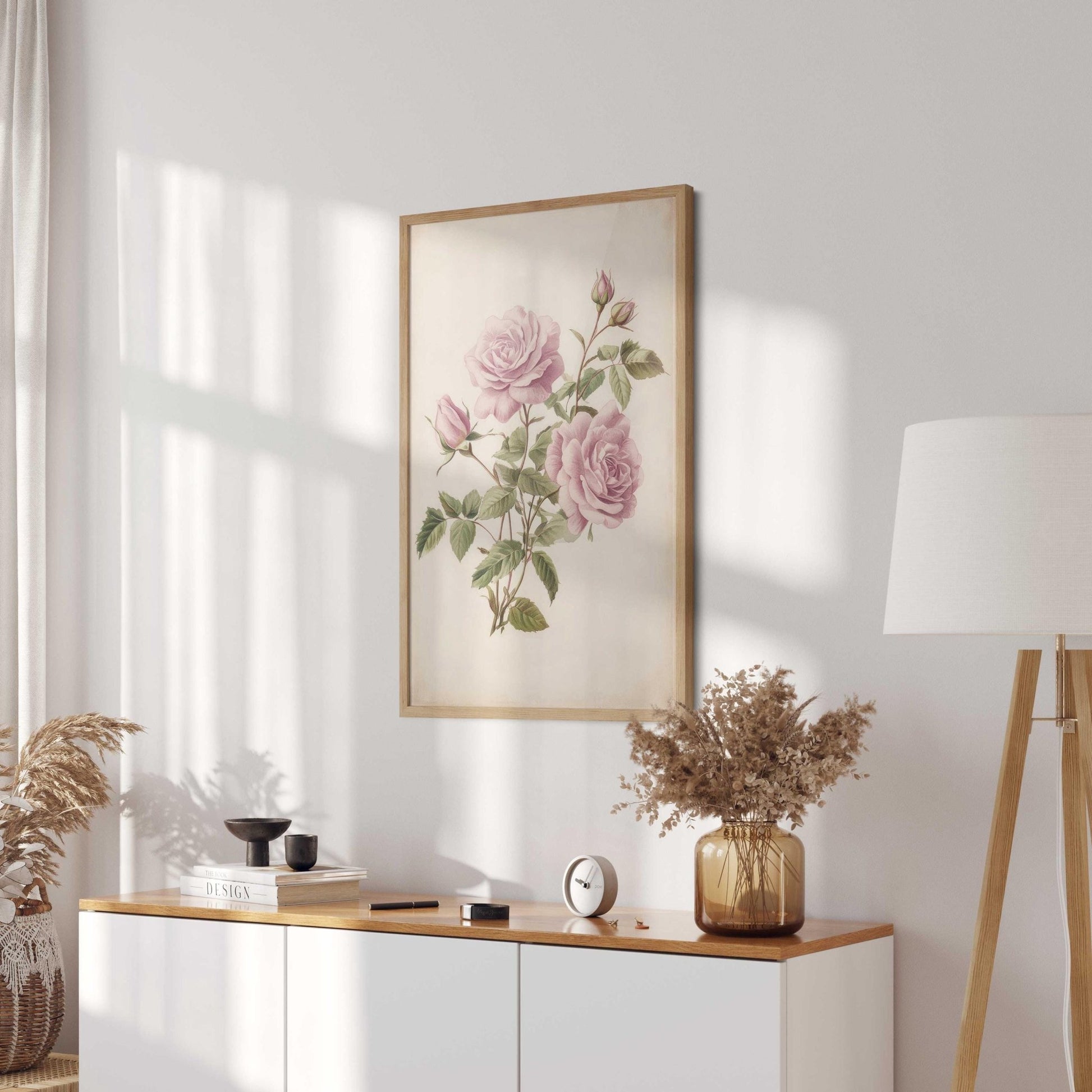 Pink Roses Art, Vintage Floral Decor, Elegant Wall Display - WildfieldPrints