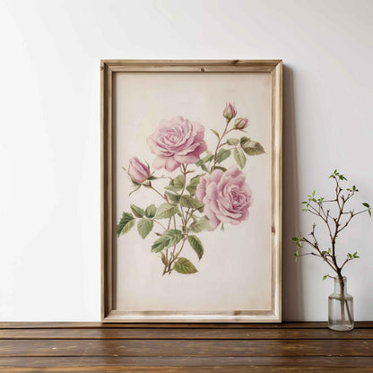 Pink Roses Art, Vintage Floral Decor, Elegant Wall Display - WildfieldPrints