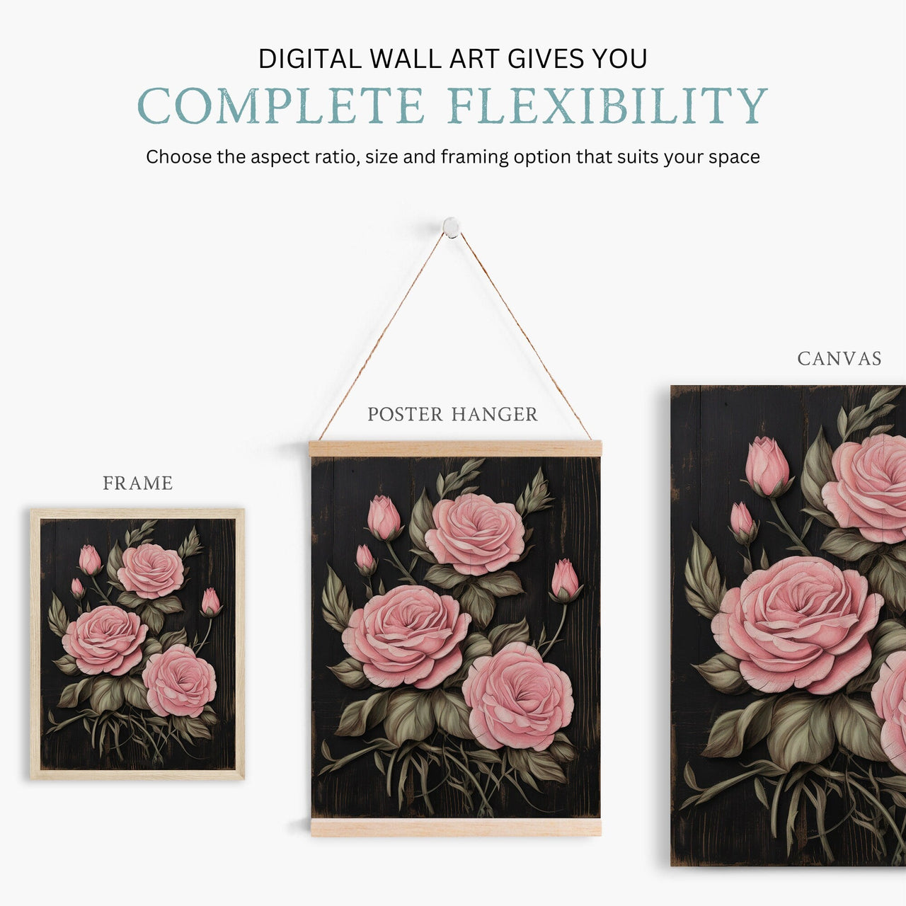 Pink Roses Print – Floral Bedroom Wall Decor