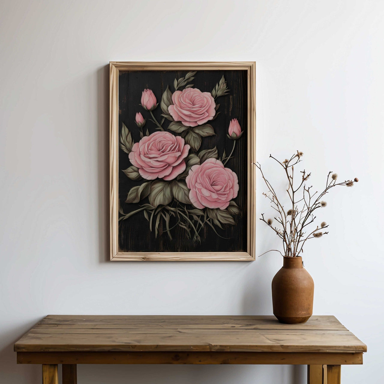 Pink Roses Print – Floral Bedroom Wall Decor