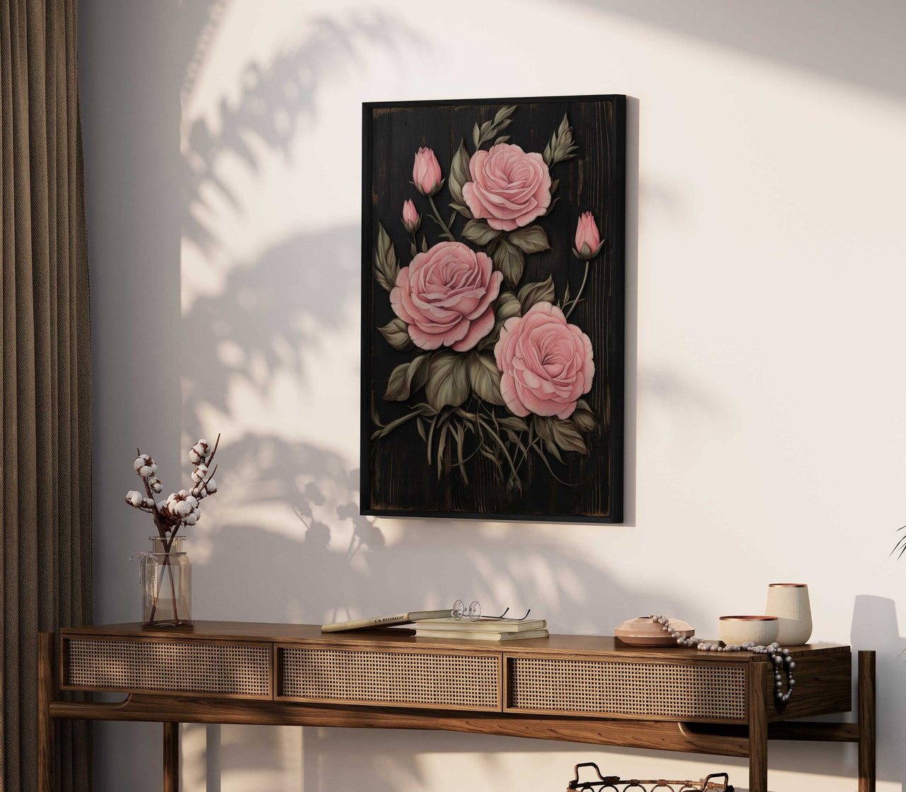 Pink Roses Print – Floral Bedroom Wall Decor