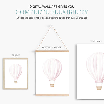 Pink Vintage Hot Air Balloon Decor, Watercolor Nursery Print, Adventure Theme - WildfieldPrints