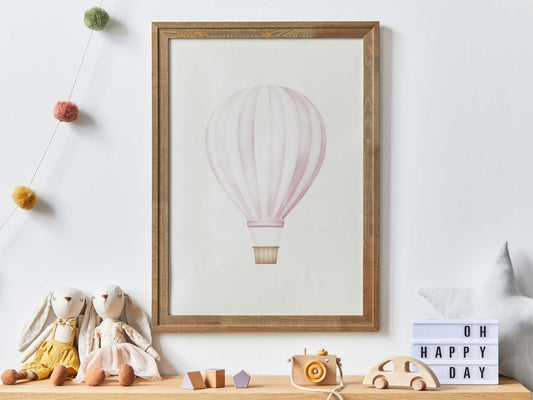 Pink Vintage Hot Air Balloon Decor, Watercolor Nursery Print, Adventure Theme - WildfieldPrints