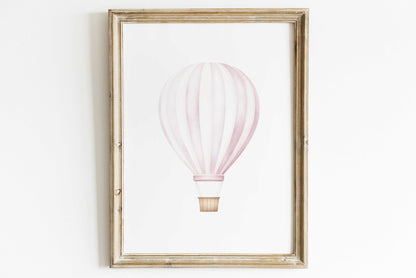 Pink Vintage Hot Air Balloon Decor, Watercolor Nursery Print, Adventure Theme - WildfieldPrints