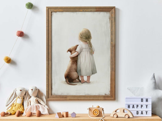 Pit Bull Art, Toddler Room Decor, Girl & Dog Wall Decor - WildfieldPrints