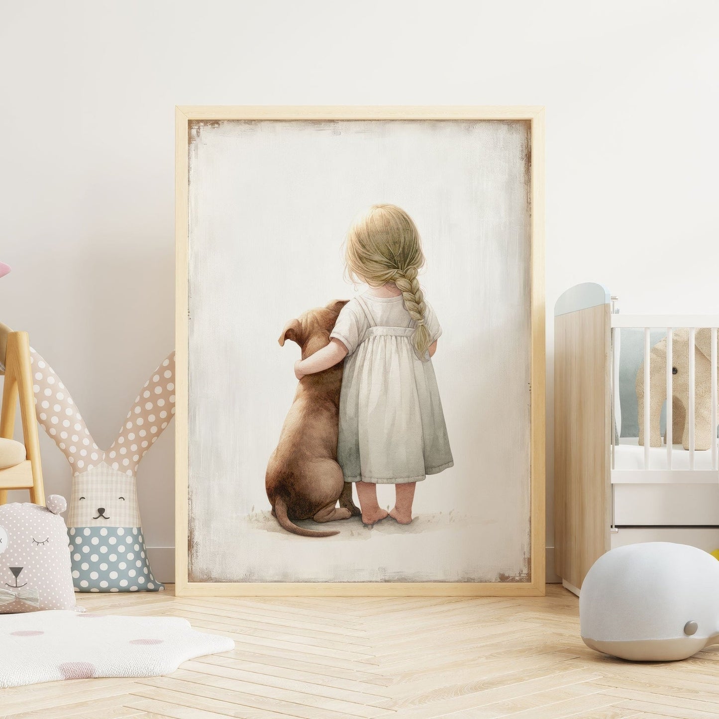 Pit Bull Art, Toddler Room Decor, Girl & Dog Wall Decor - WildfieldPrints