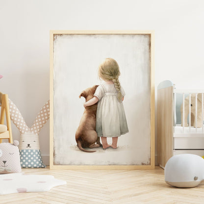 Pit Bull Art, Toddler Room Decor, Girl & Dog Wall Decor - WildfieldPrints