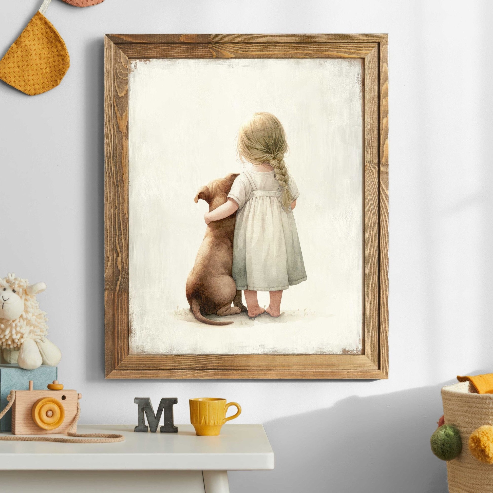 Pit Bull Art, Toddler Room Decor, Girl & Dog Wall Decor - WildfieldPrints