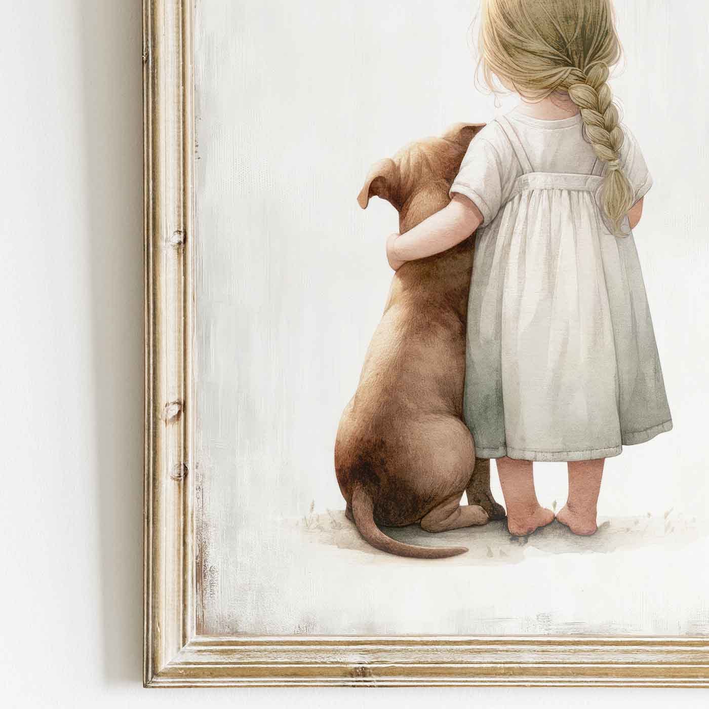 Pit Bull Art, Toddler Room Decor, Girl & Dog Wall Decor - WildfieldPrints