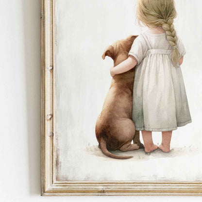 Pit Bull Art, Toddler Room Decor, Girl & Dog Wall Decor - WildfieldPrints