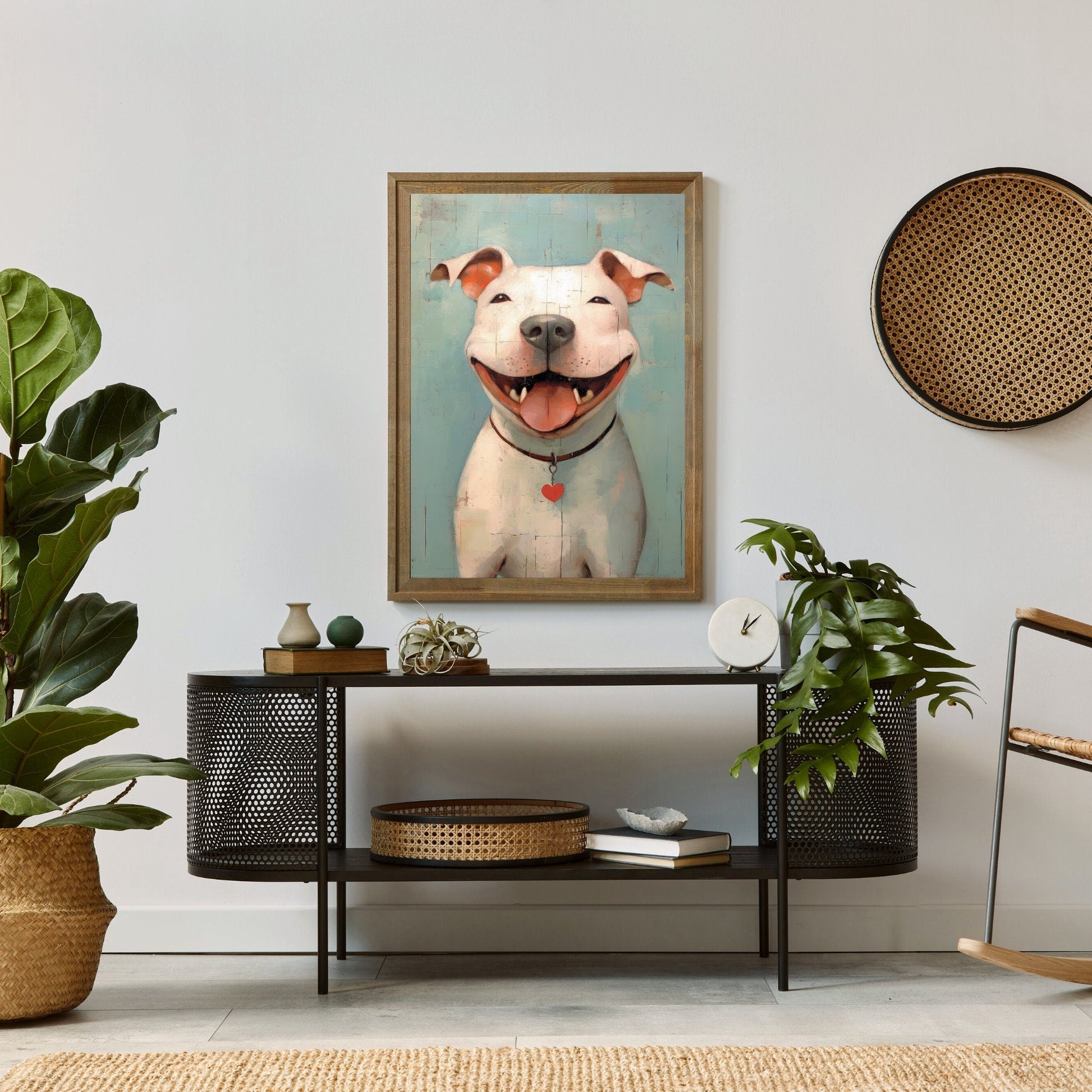 Pitbull Dog Wall Art, Vintage Pitbull Decor, Happy Dog Print - WildfieldPrints