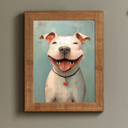 Pitbull Dog Wall Art, Vintage Pitbull Decor, Happy Dog Print - WildfieldPrints