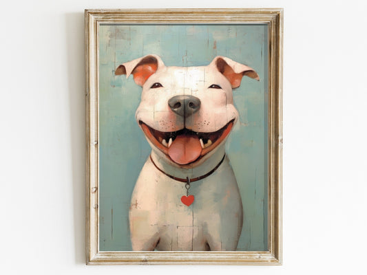Pitbull Dog Wall Art, Vintage Pitbull Decor, Happy Dog Print - WildfieldPrints
