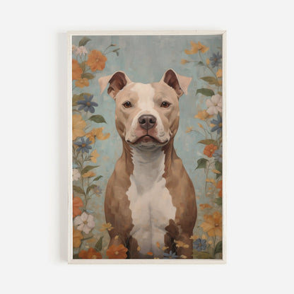 Pitbull Wall Art, Dog Lover Decor, Flowers and Portrait Print - WildfieldPrints