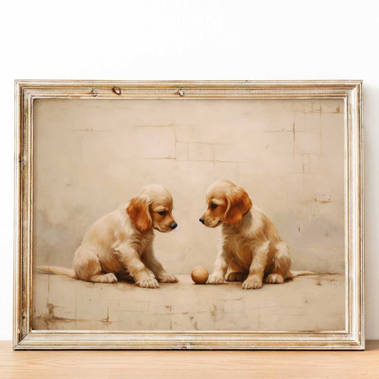 Playful Cocker Spaniel Puppies Vintage Art, Adorable Dog Lovers' Decor - WildfieldPrints