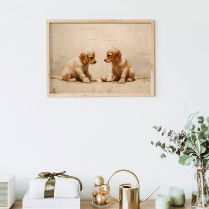 Playful Cocker Spaniel Puppies Vintage Art, Adorable Dog Lovers' Decor - WildfieldPrints