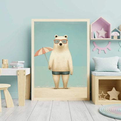 Polar Bear Wall Art, Vintage Kids Room Decor, Funny Animal Print - WildfieldPrints