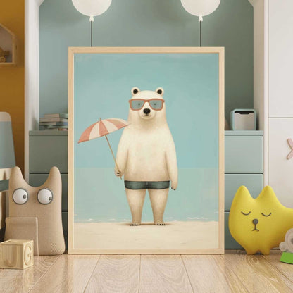 Polar Bear Wall Art, Vintage Kids Room Decor, Funny Animal Print - WildfieldPrints