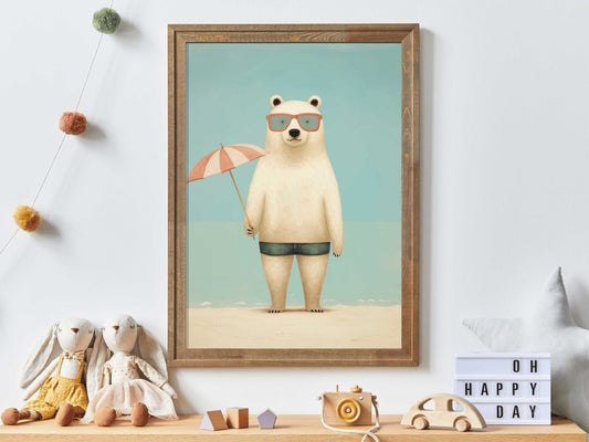 Polar Bear Wall Art, Vintage Kids Room Decor, Funny Animal Print - WildfieldPrints