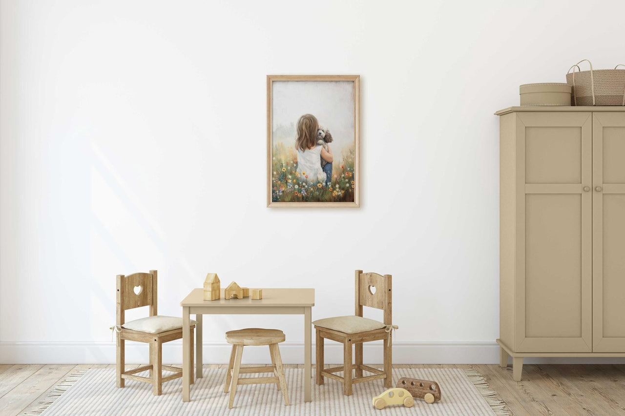 White Mini Poodle Wall Art – Dog Nursery Print for Girls