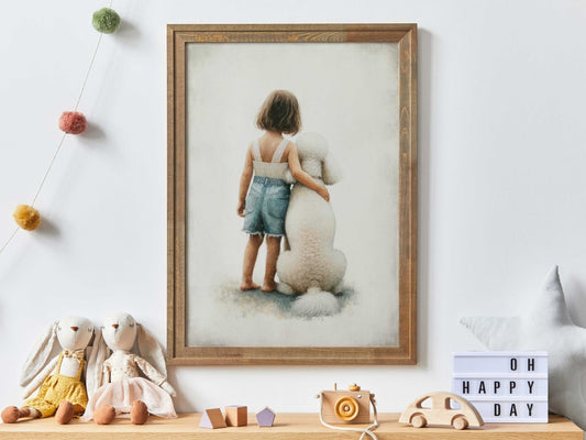 Poodle Nursery Print, White Poodle Artwork, Girls Room Wall Decor - WildfieldPrints