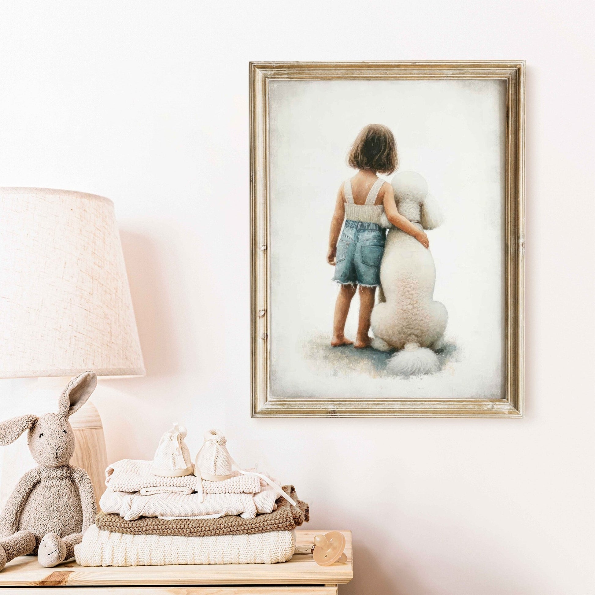 Poodle Nursery Print, White Poodle Artwork, Girls Room Wall Decor - WildfieldPrints