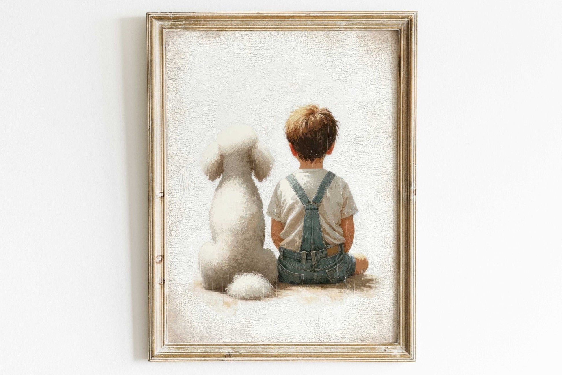 Poodle Nursery Print, White Poodle Wall Art, Boy & Dog Decor - WildfieldPrints