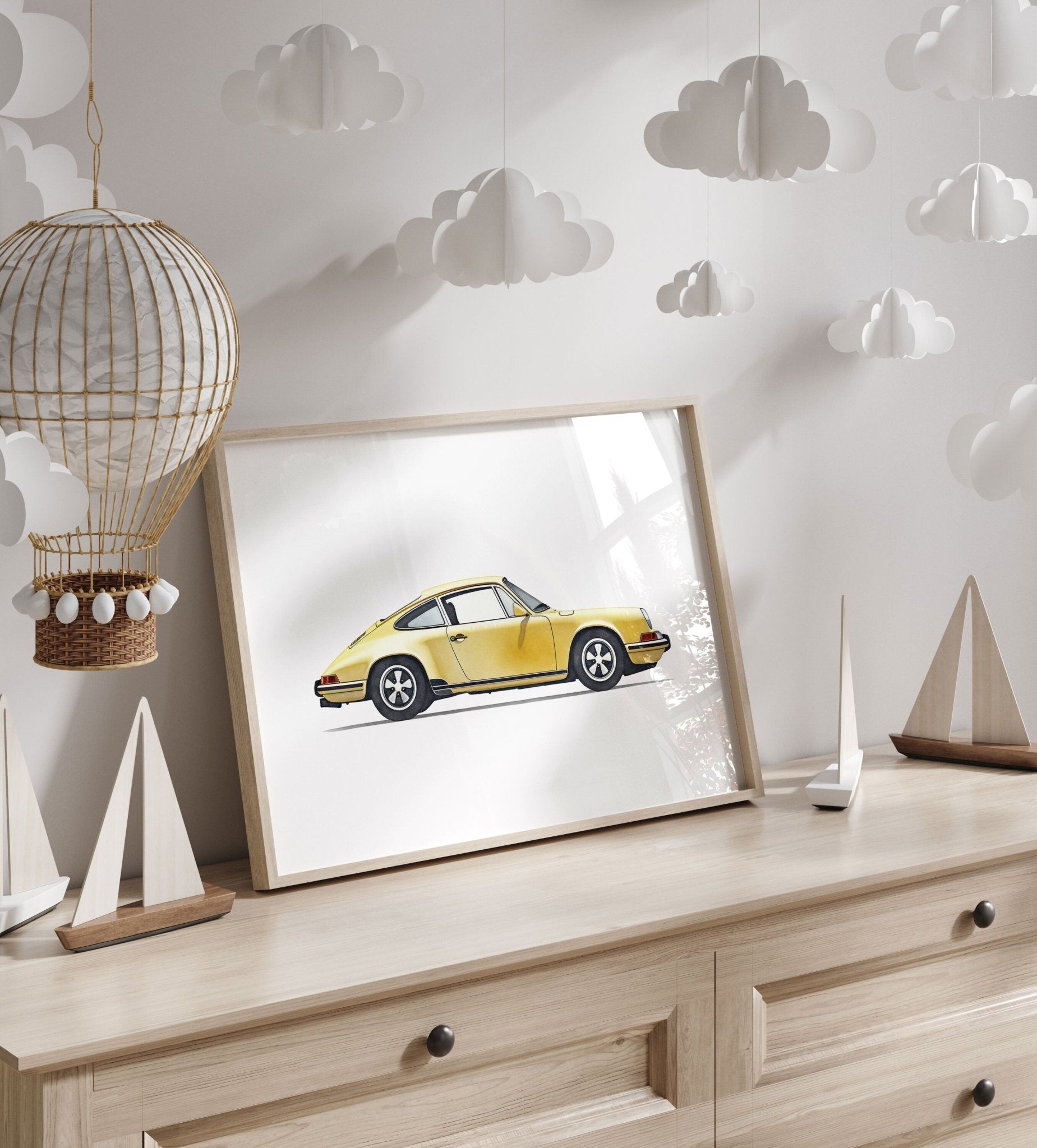 Porsche Art, Vintage Car Print, Boys Room Decor, Vehicle Wall Art - WildfieldPrints