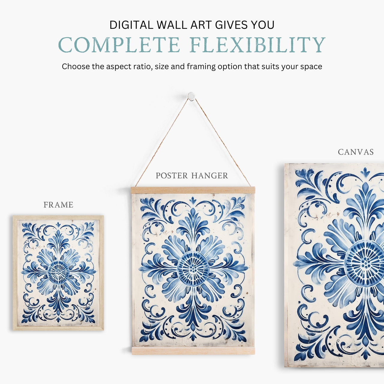 Portuguese Tile Wall Art – Mediterranean Dining Room Print