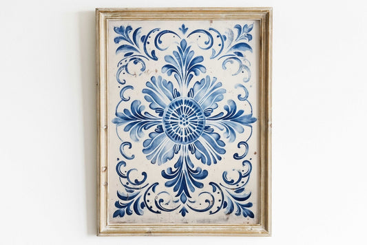 Portuguese Tile Wall Art – Mediterranean Dining Room Print