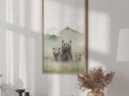 Bear Watercolor Wall Art – Woodland Nursery Print