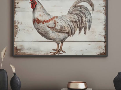 White Rooster Wall Art – Farmhouse Living Room Print