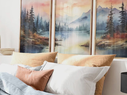 Autumn Forest Wall Art – Landscape Living Room Print • Set of 3