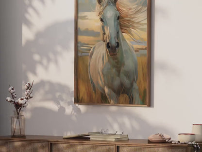 White Horse Wall Art – Equestrian Nursery Decor Print