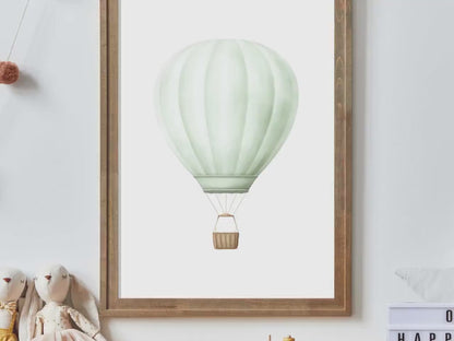 Green Hot Air Balloon Wall Art – Transportation Boys Room Print