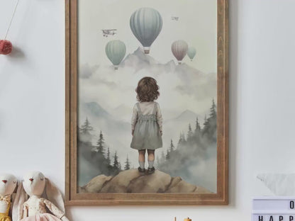 Hot Air Balloon Wall Art – Adventure Girls Room Print