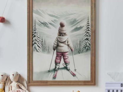 Little Girl Skier Wall Art – Winter Kids Room Decor