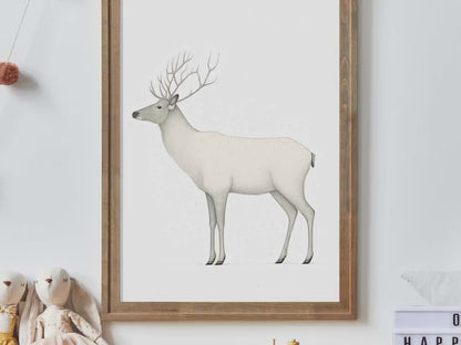 White Reindeer Wall Art – Animal Nursery Print