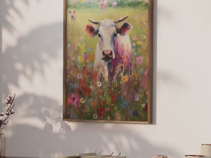 White Bull Cow Wall Art – Farm Girls Room Print