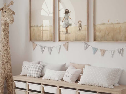 Beagle Wall Art – Animal Nursery Print for Girls • Set of 3