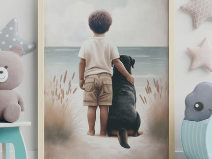 Yellow Labrador Wall Art – Dog Nursery Print for Boys
