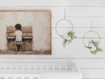 Boy Playing Piano Wall Art – Music Nursery Print