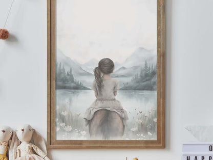 Girl Riding Horse Wall Art – Equestrian Girls Room Decor