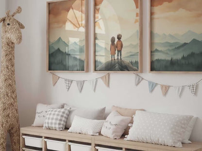 Sibling Adventure Triptych Print – Family Kids Room Wall Art • Set of 3